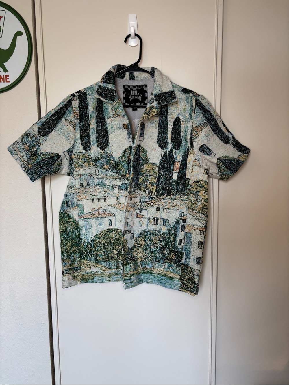 Rebel Vengeance Medium Unisex Green Landscape Art Print Button Up Shirt - Picture 3 of 4